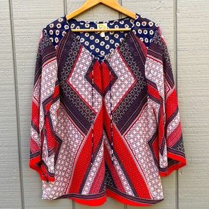 🌸Anthropologie Fig & Flower Sheer V-Neck Split Sleeve Blouse Size: Large